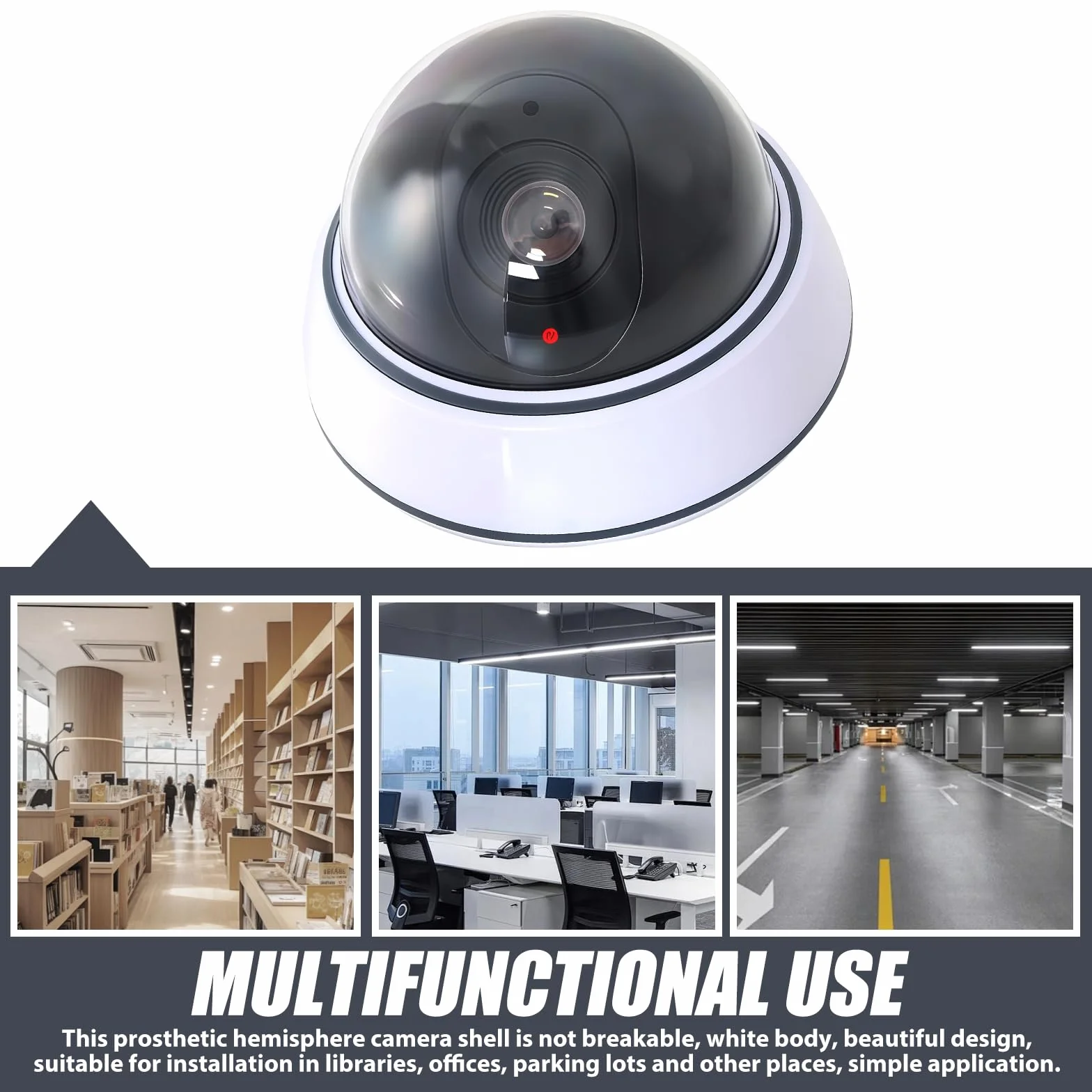 Telecamera Finta a Cupola con Luce LED Lampeggiante Rossa, Sorveglianza Interni Bianca CCTV