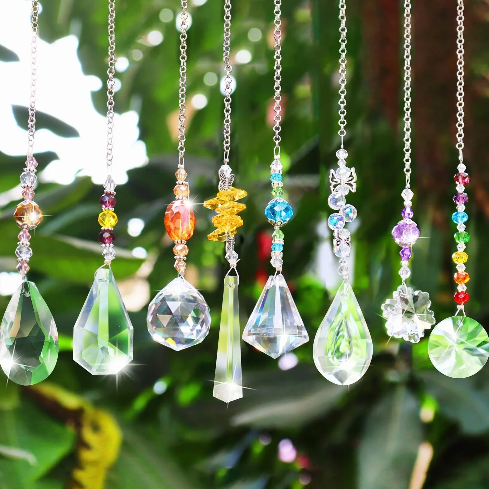 8 Pezzi Acchiappasole Cristallo, Cristalli Decorativi Prisma Arcobaleno da Finestra, Suncatcher Pendenti Rainbow Maker con Catena di Perline per la Casa, L'ufficio e il Giardino