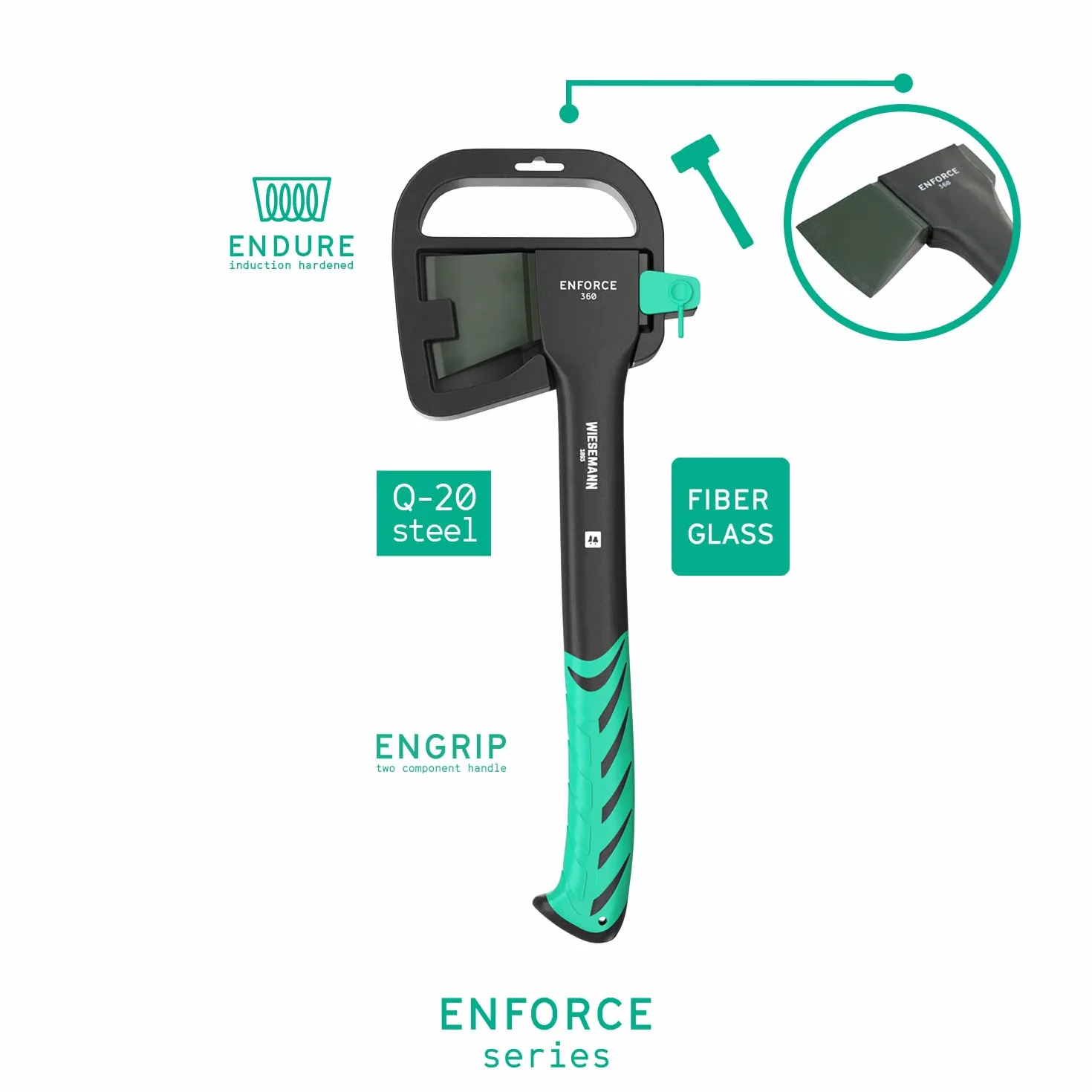 WIESEMANN Ascia universale 36 cm 630 g manico in fibra di vetro 2K ENFORCE