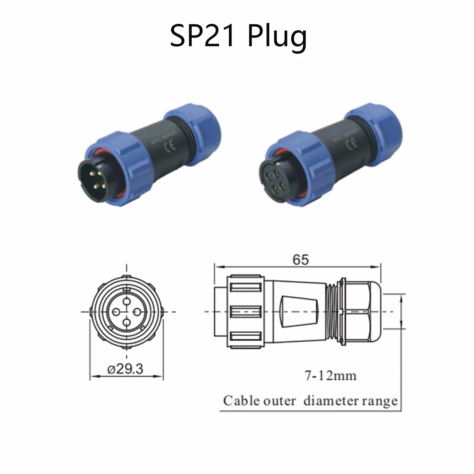 Connettore Spina aeronautica SP21 4 pin IP68 500V 30A impermeabile