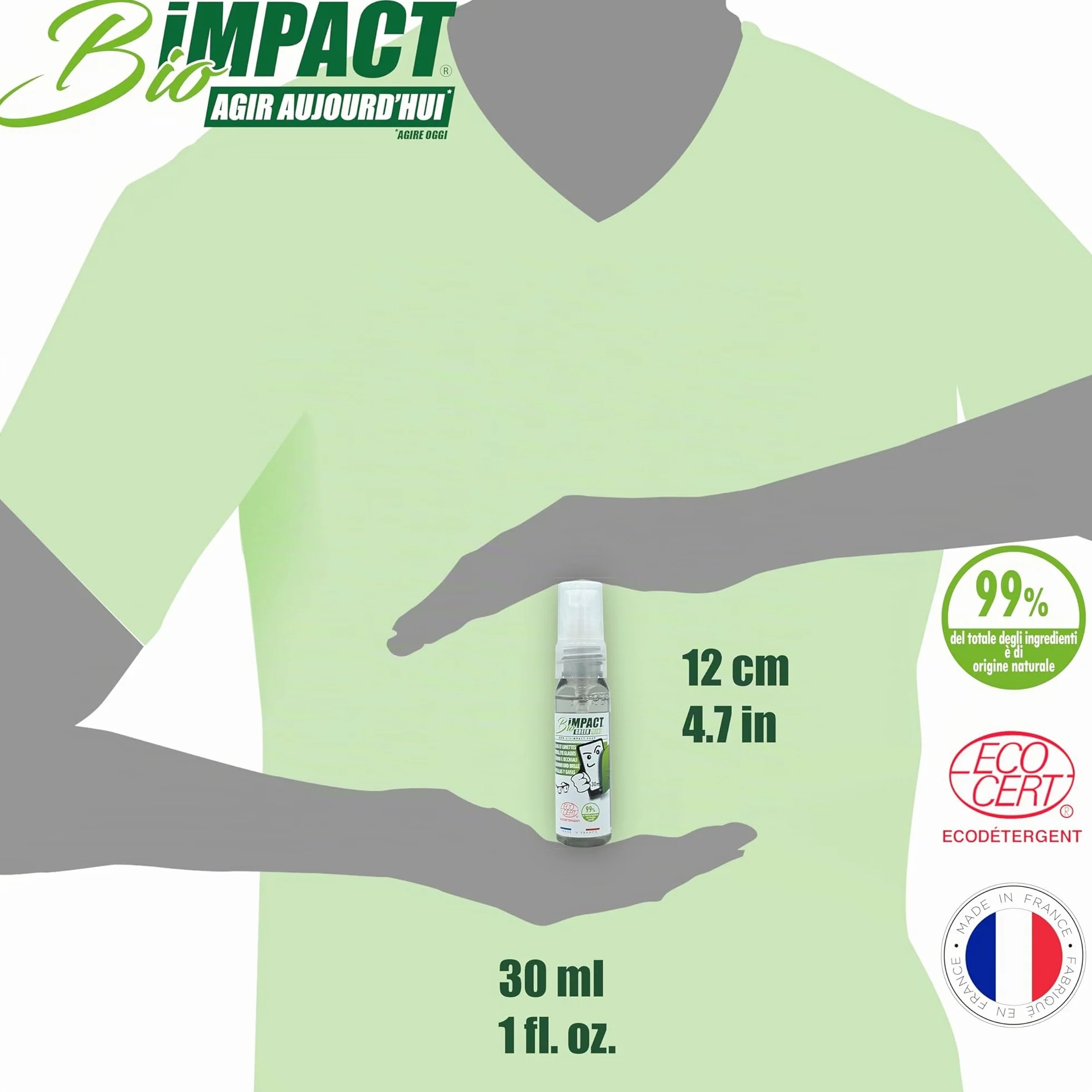 Detergente per schermi e occhiali 30 ml ECOCERT 99% naturale