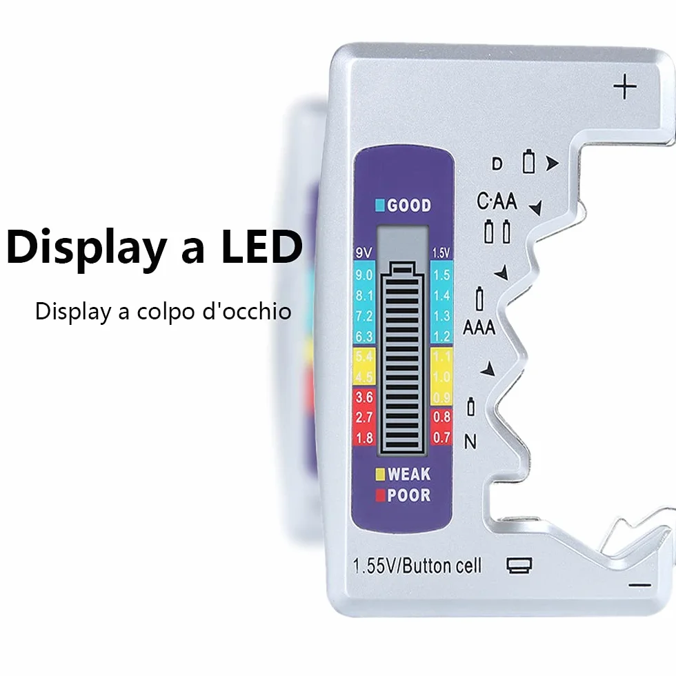 Tester Batterie Digitale con Display LCD per Batterie Universale AA AAA C D 9V 1.5V