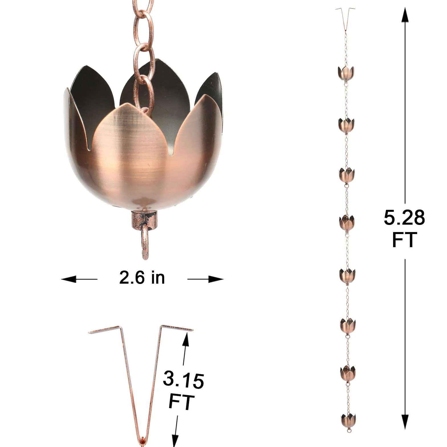 Rame Catena per Grondaie Set 1,6m 8 Tazze Oro Rosa