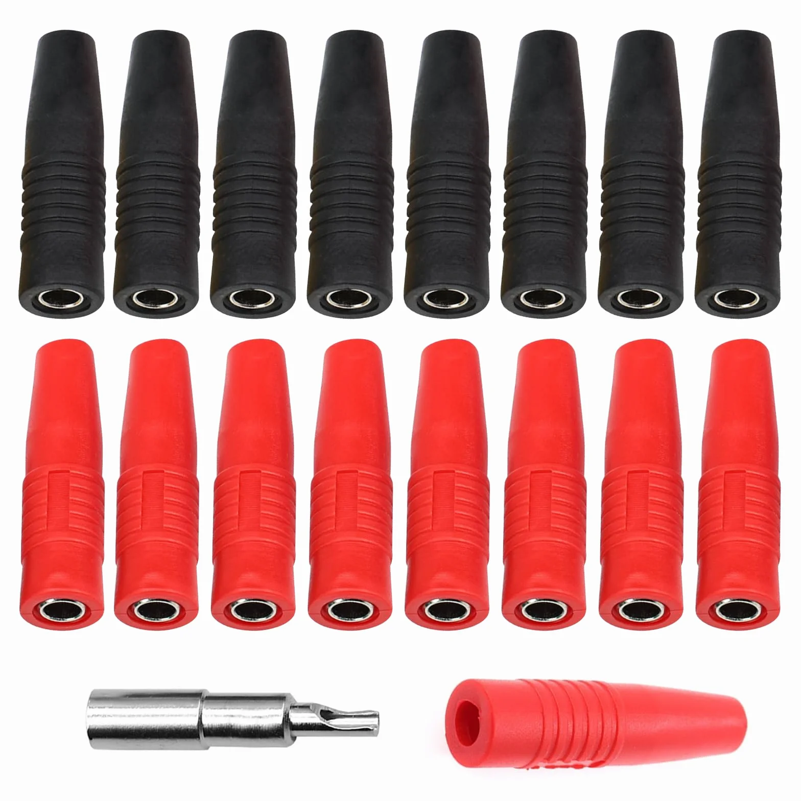 Spina Banana Femmina 4mm Presa Jack Isolata PA Rame per Test Elettrici Rosso Nero 16 Pezzi