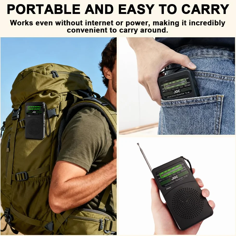 Radio Portatile FM/AM OSDUE, Radiolina Tascabile con Ricezione Eccellente, Batterie AA, Clip a Moschettone, Nero