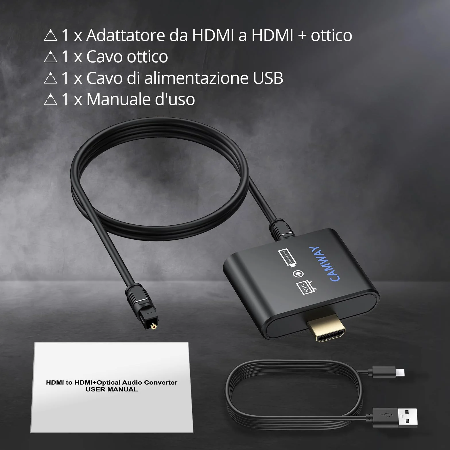 CAMWAY Estrattore Audio HDMI Convertitore HDMI Ottico 5.1 Canali 4K@30Hz Cavo Ottico 1M Dobly DTS