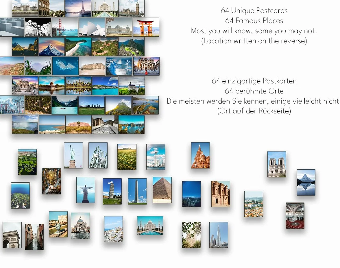 Cartoline Postcrossing – Luoghi Famosi & Punto di Riferimento Iconico (64 Pezzi)