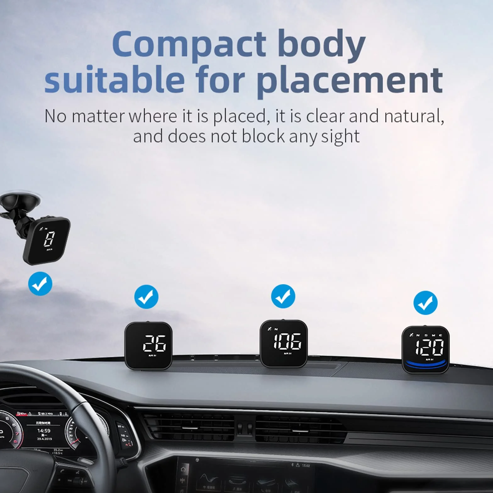 Geloo HUD Auto Head Up Display Tachimetro Intelligente GPS Digitale Universale KMH MPH con Supporto a Ventosa Allarme sovravelocità Avviso Guida Fatica Interfaccia USB