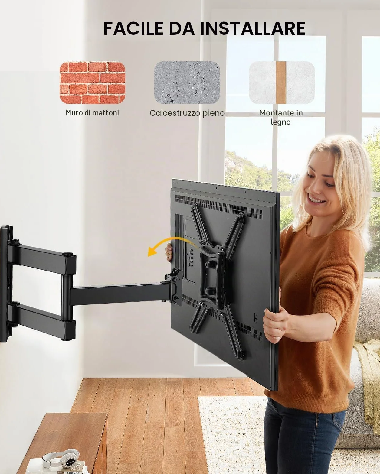 Alphamount Supporto TV Parete Braccio Girevole Estendibile 26-60 Pollici VESA 400x400 35 kg