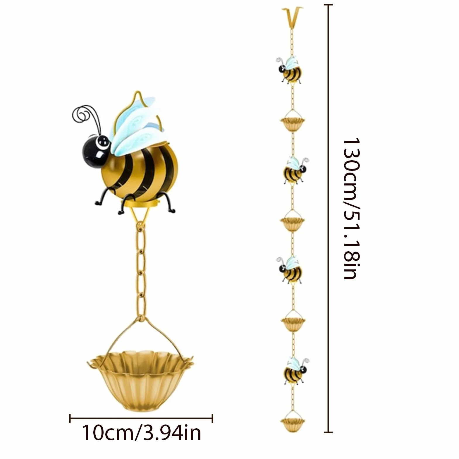 Manolyee Catene da Pioggia per Grondaie - Raccoglitore Acqua a Forma di Ape - Catena Raccolta Acque Piovane per Esterno Giardino