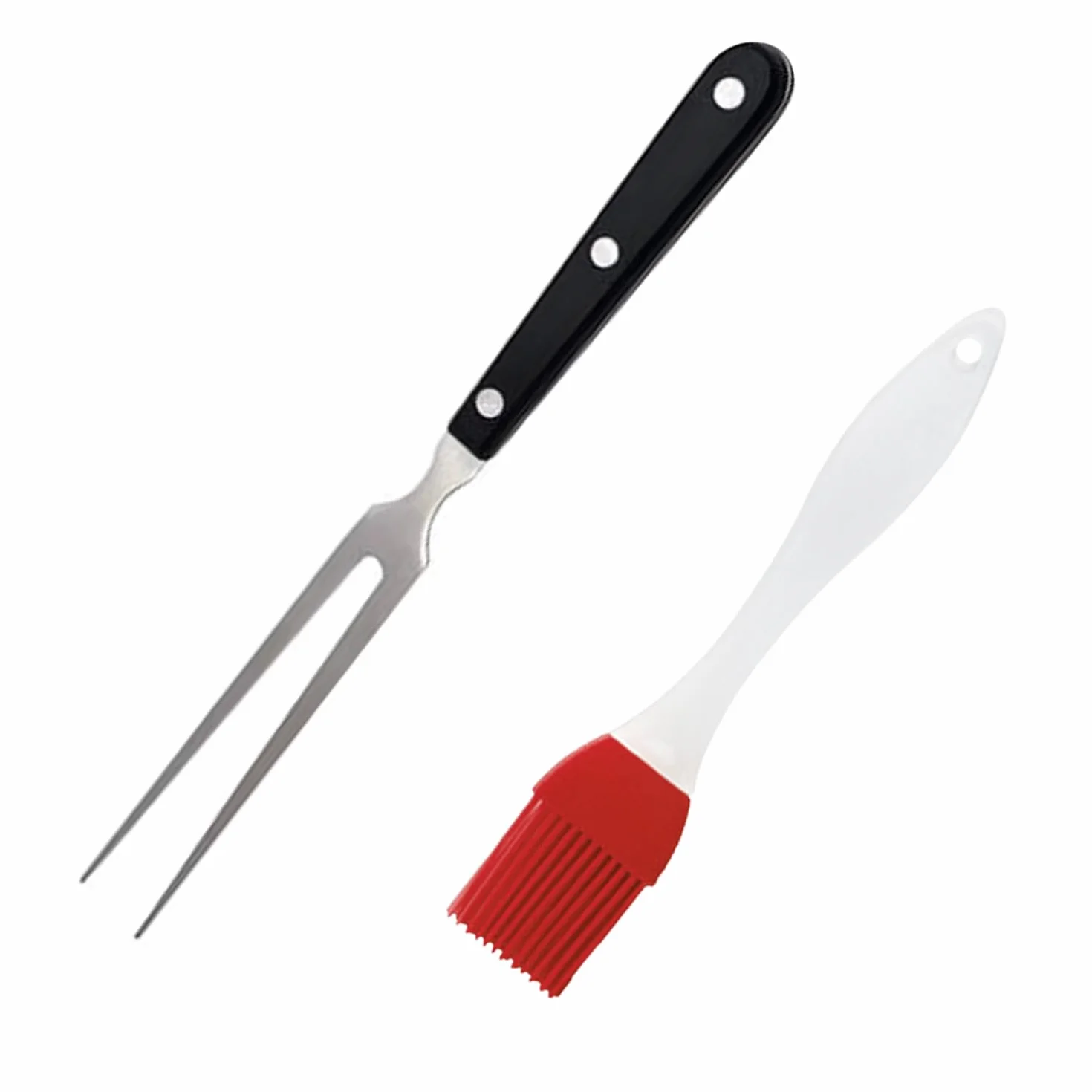 1 Forchetta Da Grill Manico Lungo E 1 Spazzolino Per Olio, Posate Da Grill, Forchetta Da Cibo In Acciaio Inox, Forchetta Da Cucina, Forchetta Da Grill Multiuso