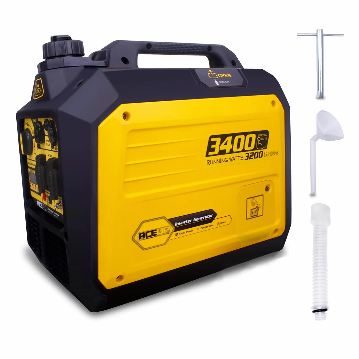 Aceup Energy 3400W Generatore Inverter Generatore di Corrente Benzina con Display Digitale Prese Multiuso Modalità Eco, per il Campeggio L'esterno, L'uso domestico Portatile e Silenzioso