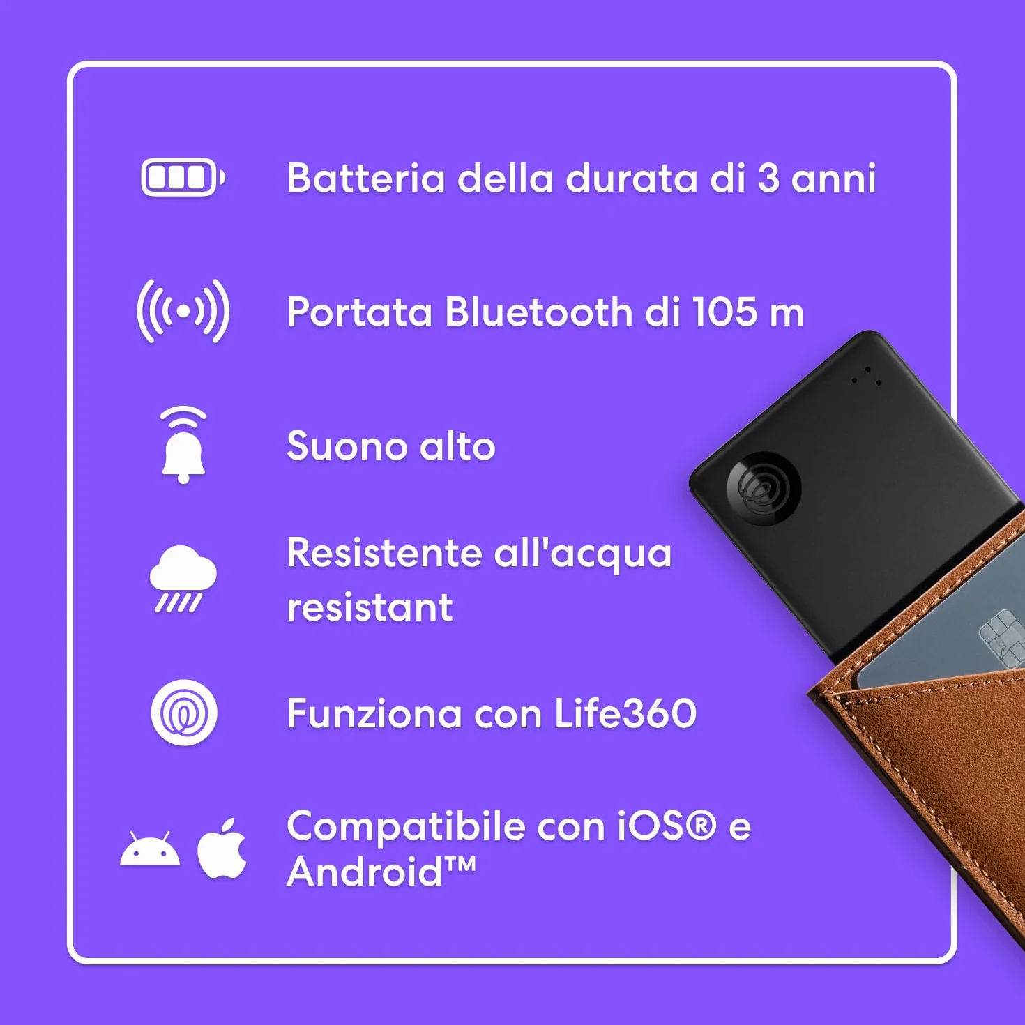 Tile by Life360 Slim Localizzatore Bluetooth Portafogli Tracker 1 Pacchetto Nero