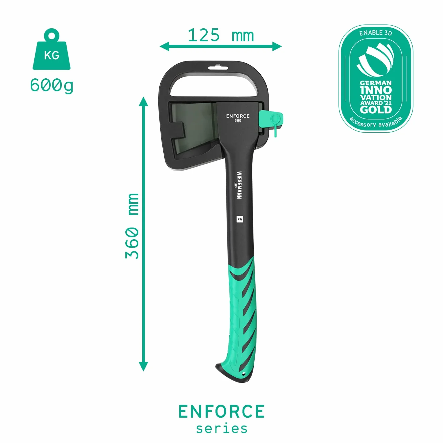 WIESEMANN Ascia universale 36 cm 630 g manico in fibra di vetro 2K ENFORCE