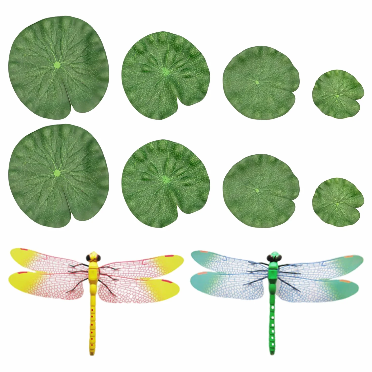 8 Foglie Di Loto Simulate, 2 Libellule Decorative, Foglie Di Loto Galleggianti, Foglie Di Loto Posizionate, Ornamenti Paesaggistici Per Acquari, Adatte Per La Decorazione Di Acquari E Laghetti