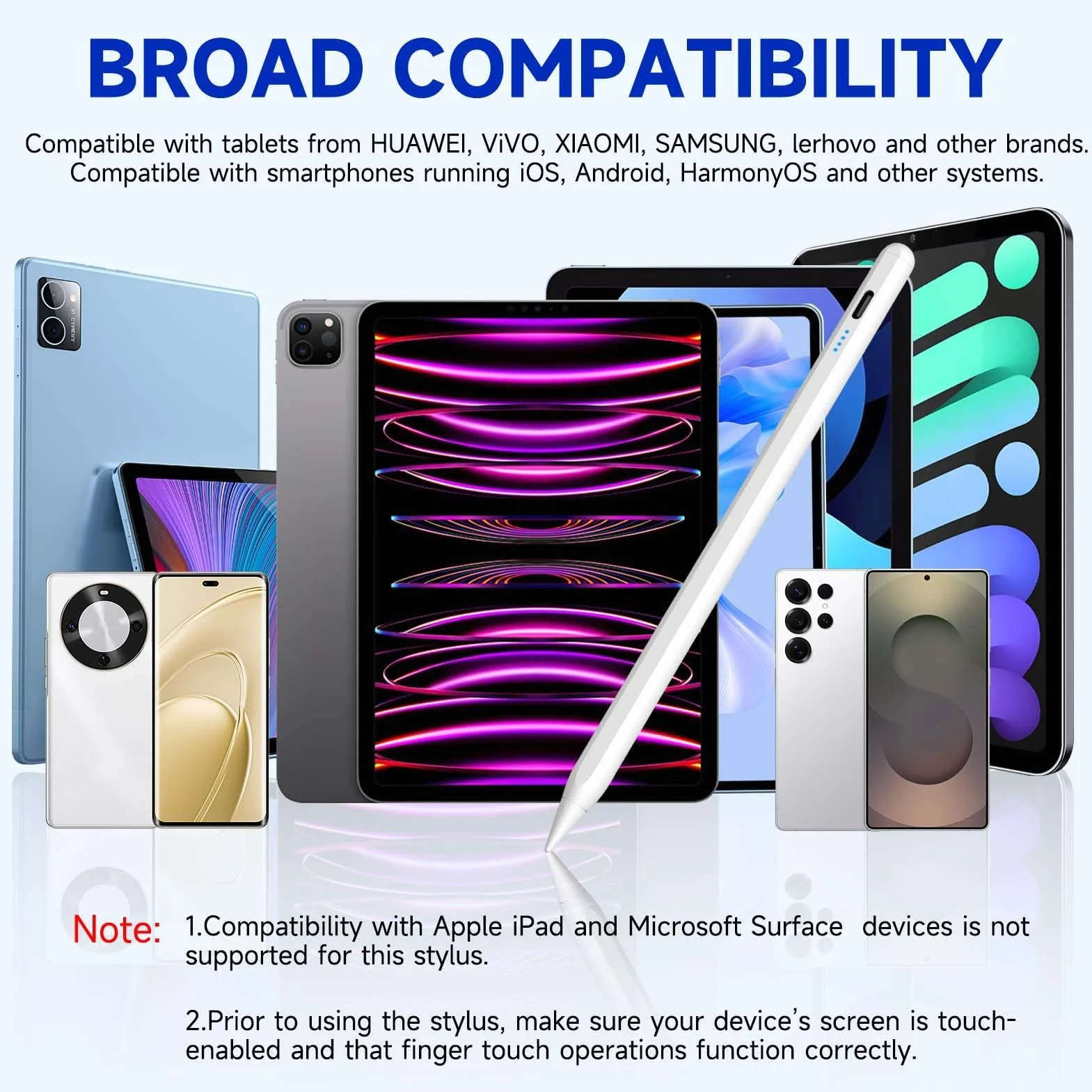 Penna Universale per Tablet Compatibile iPhone Samsung Huawei Xiaomi Touch con 4 Punte Ricambio Rifiuto Palmo Sensibilità Inclinazione