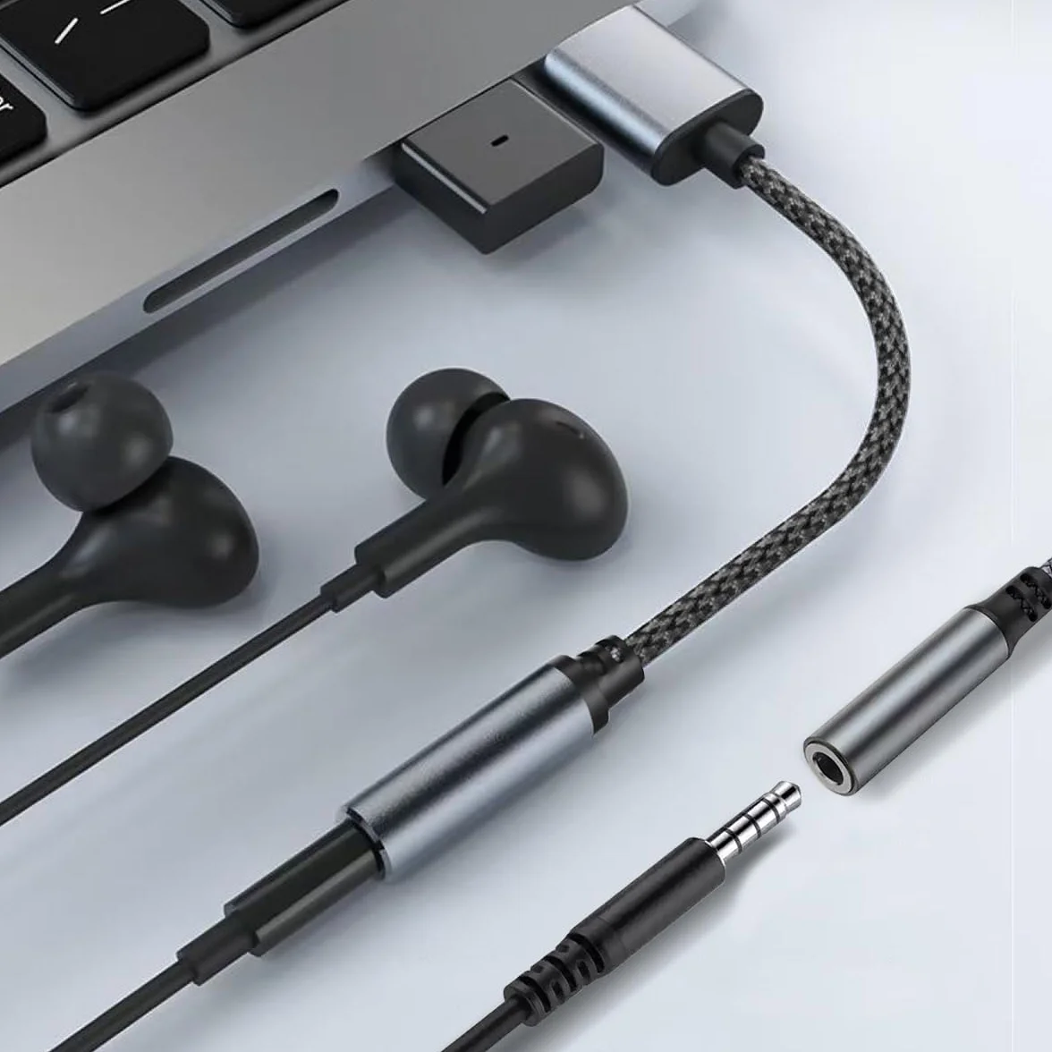 Adattatore Audio USB a Jack 3,5 mm, USB a AUX, Compatibile con Cuffie, Laptop, PC, Altoparlanti (Grigio)