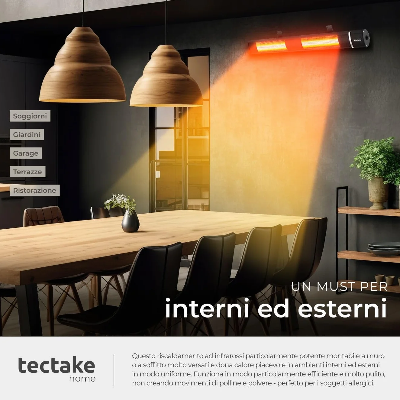 Tectake Radiatore a Infrarossi 3000W, Alluminio, Inclinabile, Telecomando, Nero