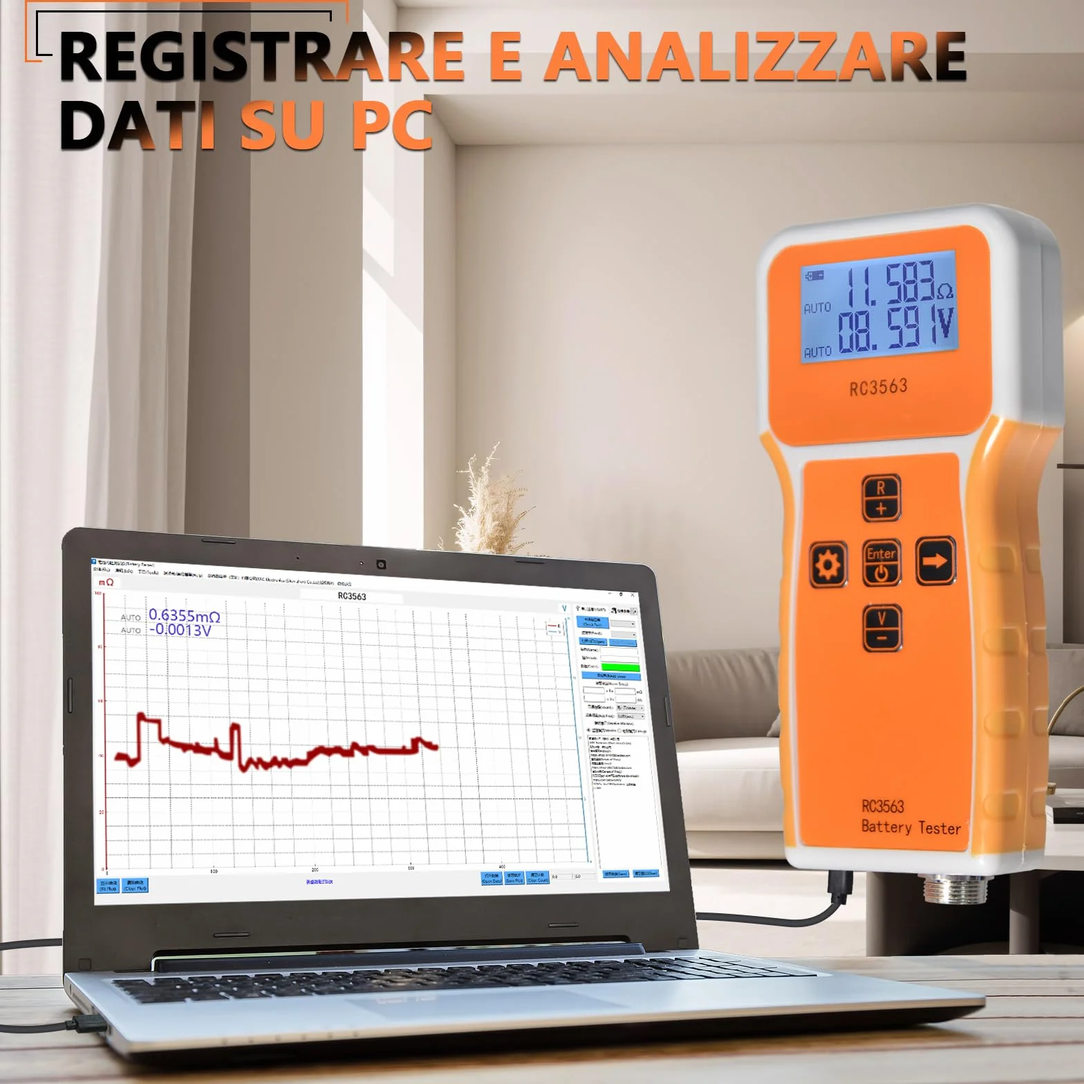 Tester di Resistenza Interna Batteria 1uΩ~200Ω/0~±100VDC, Misuratore Tensione e Resistenza Interna per Acido al Piombo, Ioni Litio, Fosfato Ferro Litio