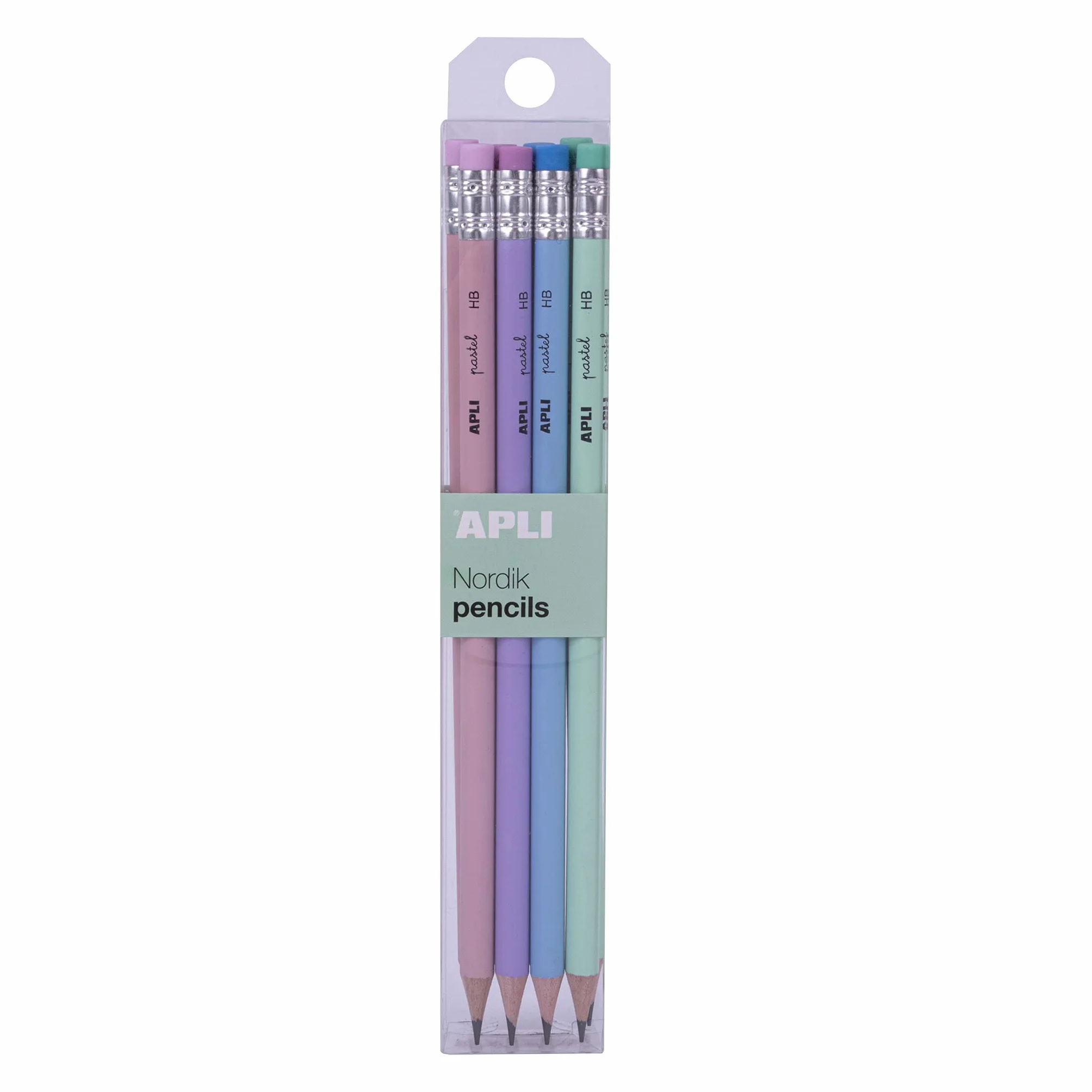 APLI 18824 Matite HB Grafite Confezione da 8 Gomma Colori Pastello