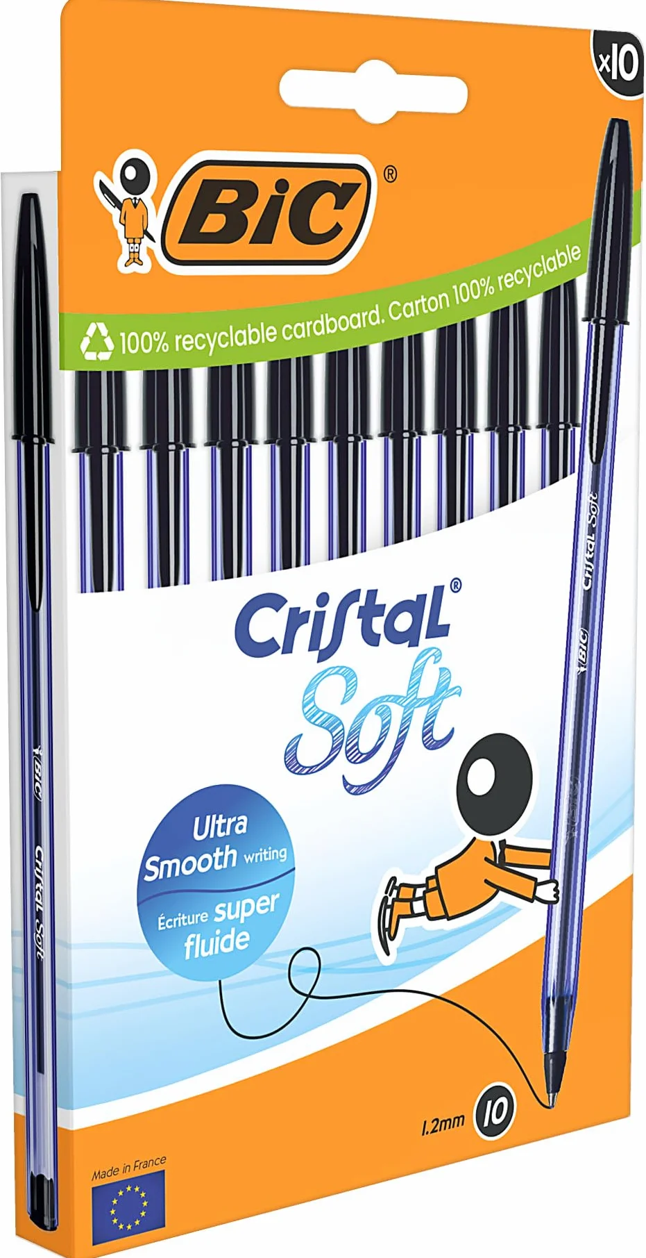 BIC Cristal Soft Penne a Sfera Punta Media 1,2 mm Inchiostro Softline Nero Confezione da 10