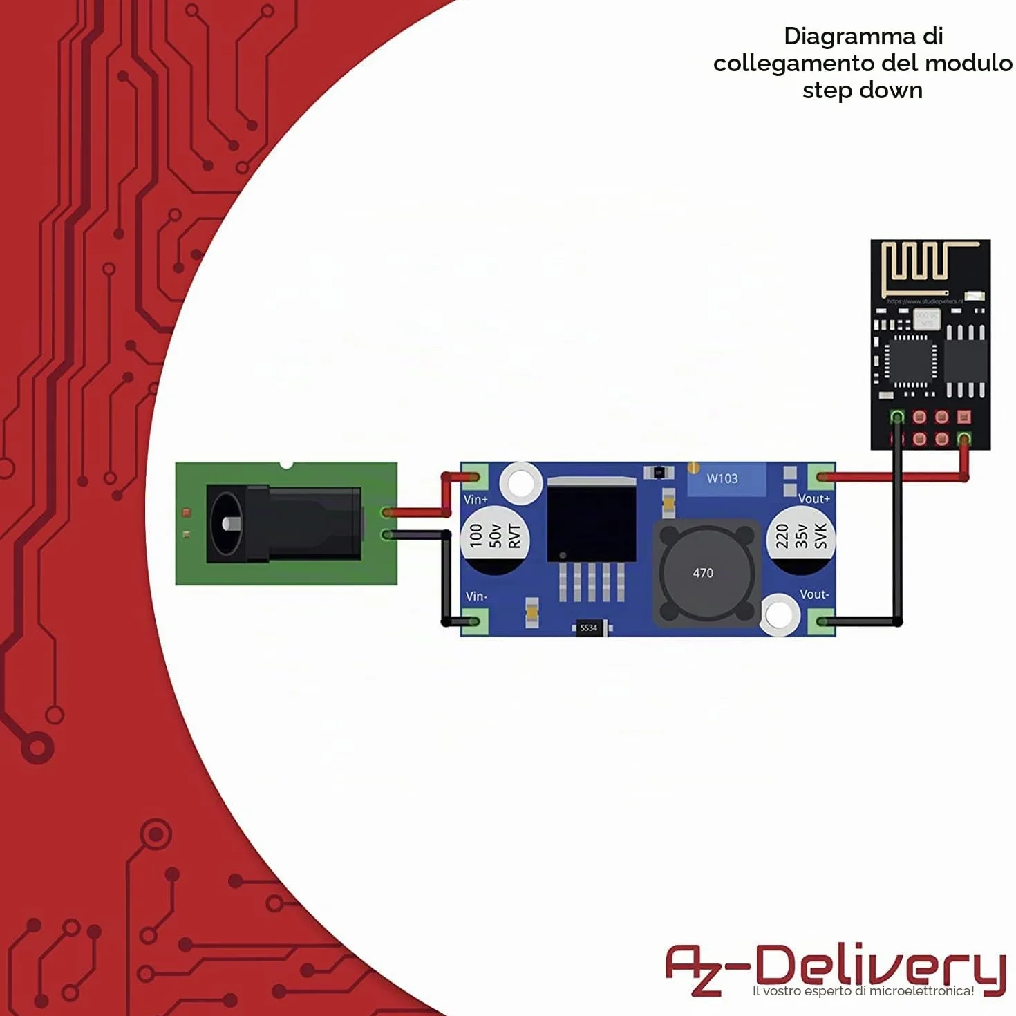 AZDelivery LM2596S Modulo Convertitore DC-DC Regolabile Step Down compatibile con Arduino