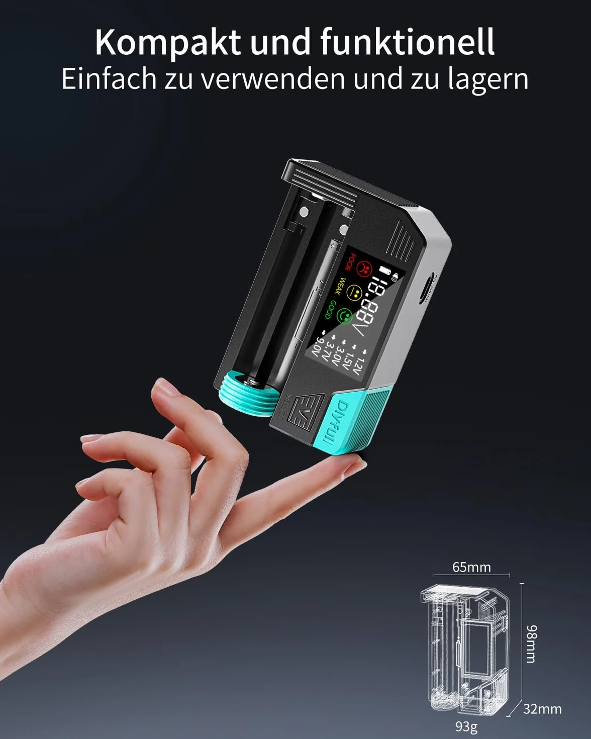 Dlyfull Tester professionale per batterie con display LCD per AA AAA C D 9V batterie a bottone 1,2V 1,5V 3V 3,7V
