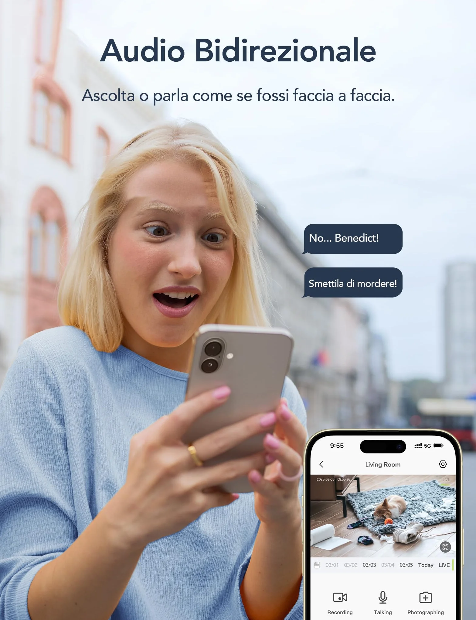 GNCC Telecamera WiFi Interno 2K Sorveglianza con Rilevamento Movimento Audio Bidirezionale Rotazione 360° Compatibile Alexa 2,4GHz