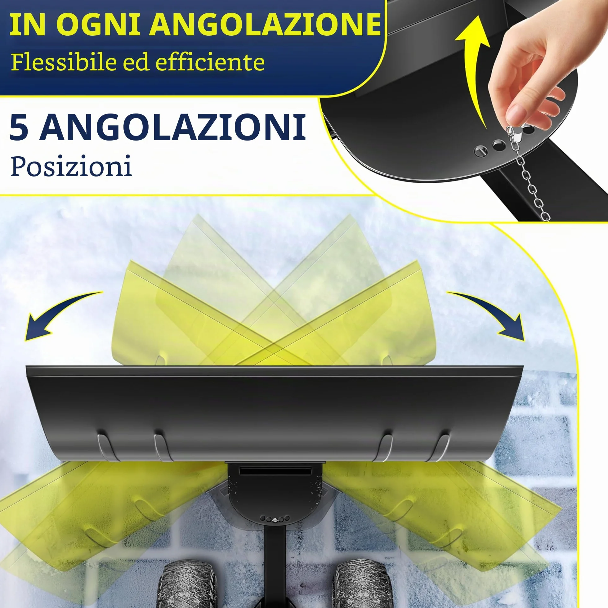 MASKO® Pala da neve su ruote regolabile in altezza – 5 posizioni regolabili in altezza, che non danneggia la schiena, 75 cm, larghezza di lavoro 42 cm