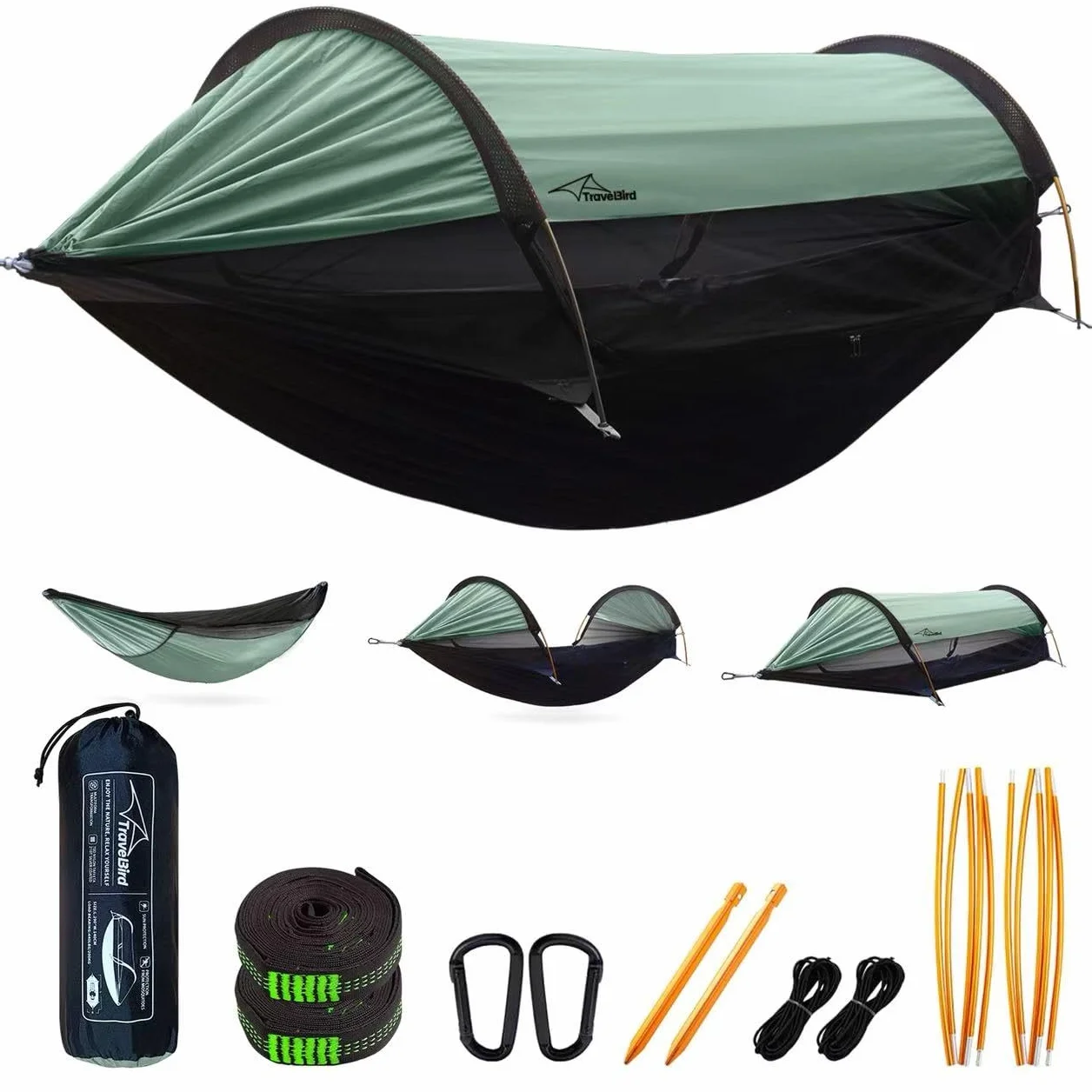 Amaca da Campeggio, Amaca Tenda con Zanzariera e Parasole, 290X140 cm, Amache Sospese Leggere Multimodali con Cinghie per Alberi, Tenda da Terra per Esterni, Escursionismo e Campeggio