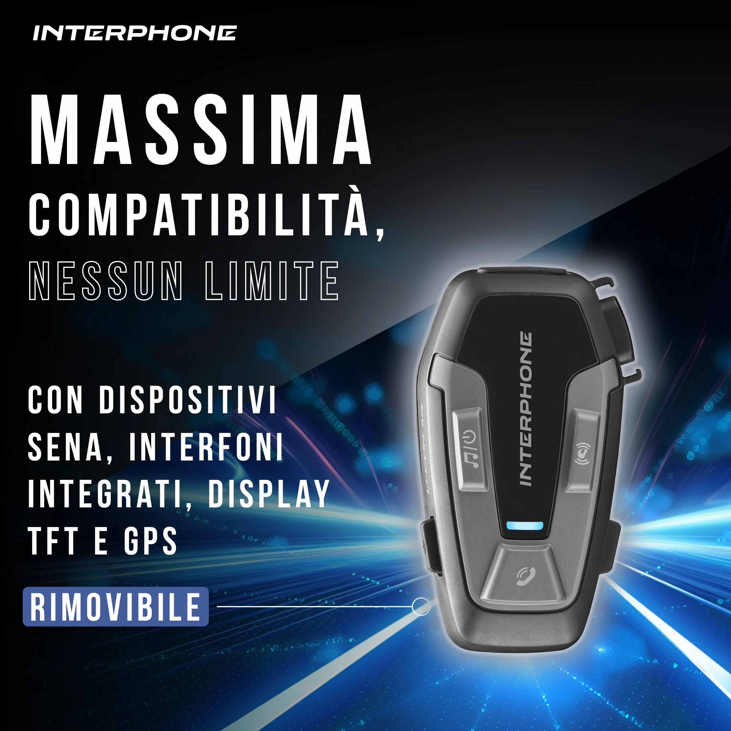 INTERPHONE U-Com6R Interfono Moto Bluetooth 5.2 Rimovibile Batteria 15 ore Autonomia 1 Km Compatibile TFT GPS Impermeabile Speaker 32mm