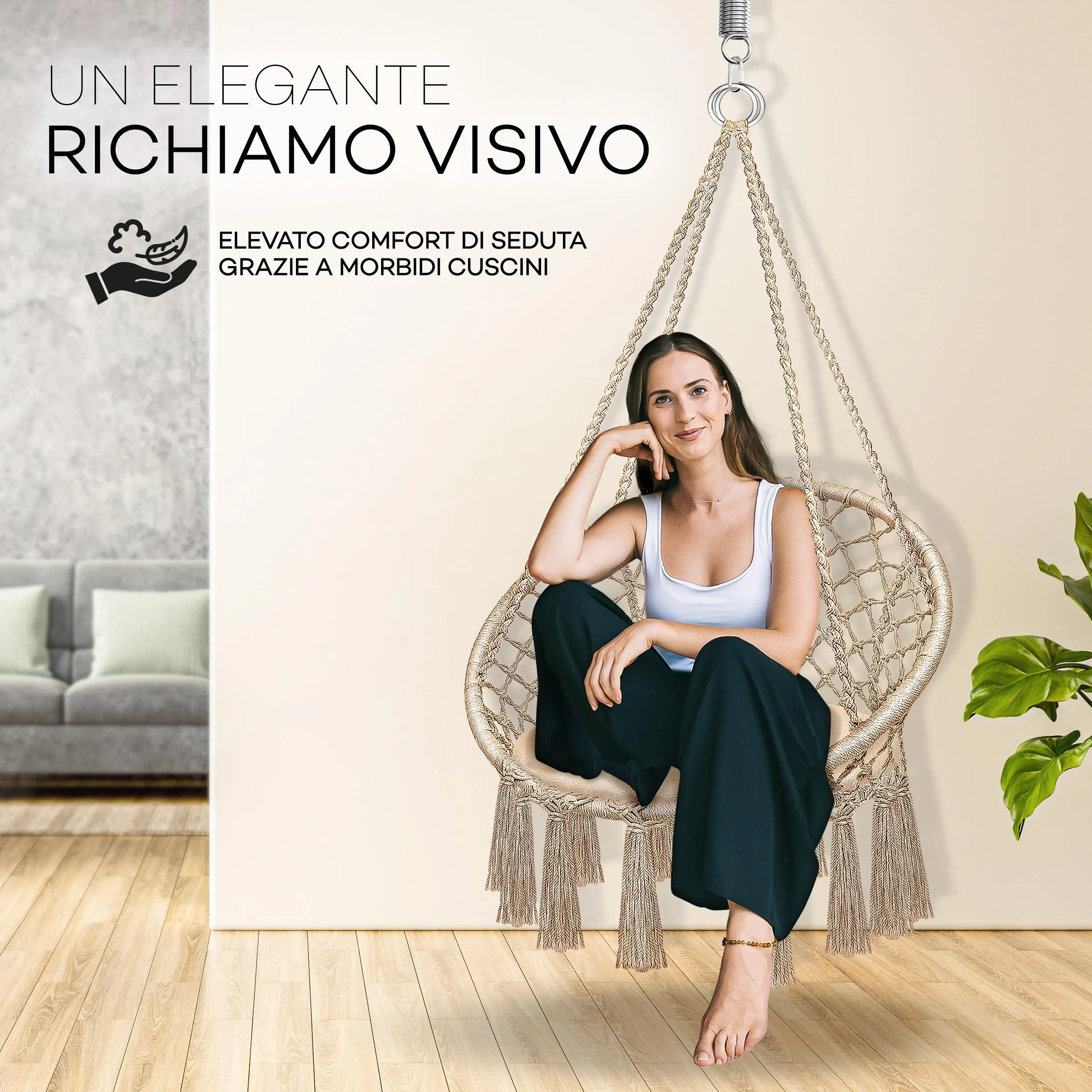tillvex Poltrona Sospesa 200kg Amaca Sospesa Interno Esterno Sedia Appesa Resistente Intemperie Cuscino