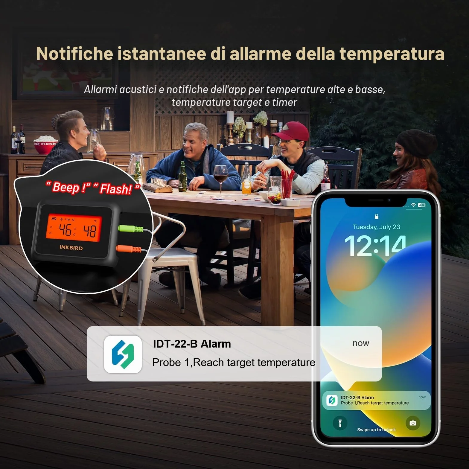 INKBIRD Bluetooth Termometro Cucina Digitale a Doppia Sonda per Carne BBQ con App e Allarmi di Temperatura