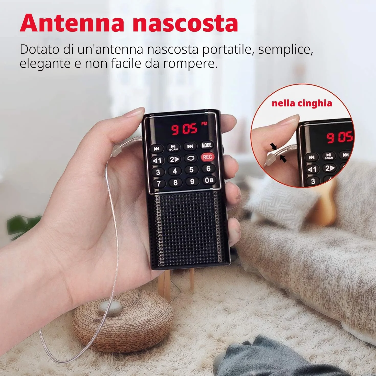 PRUNUS J-328 Mini Radio Portatile FM Walkman Digitale con Registratore, Lettore MP3, Batteria Ricaricabile, Nero