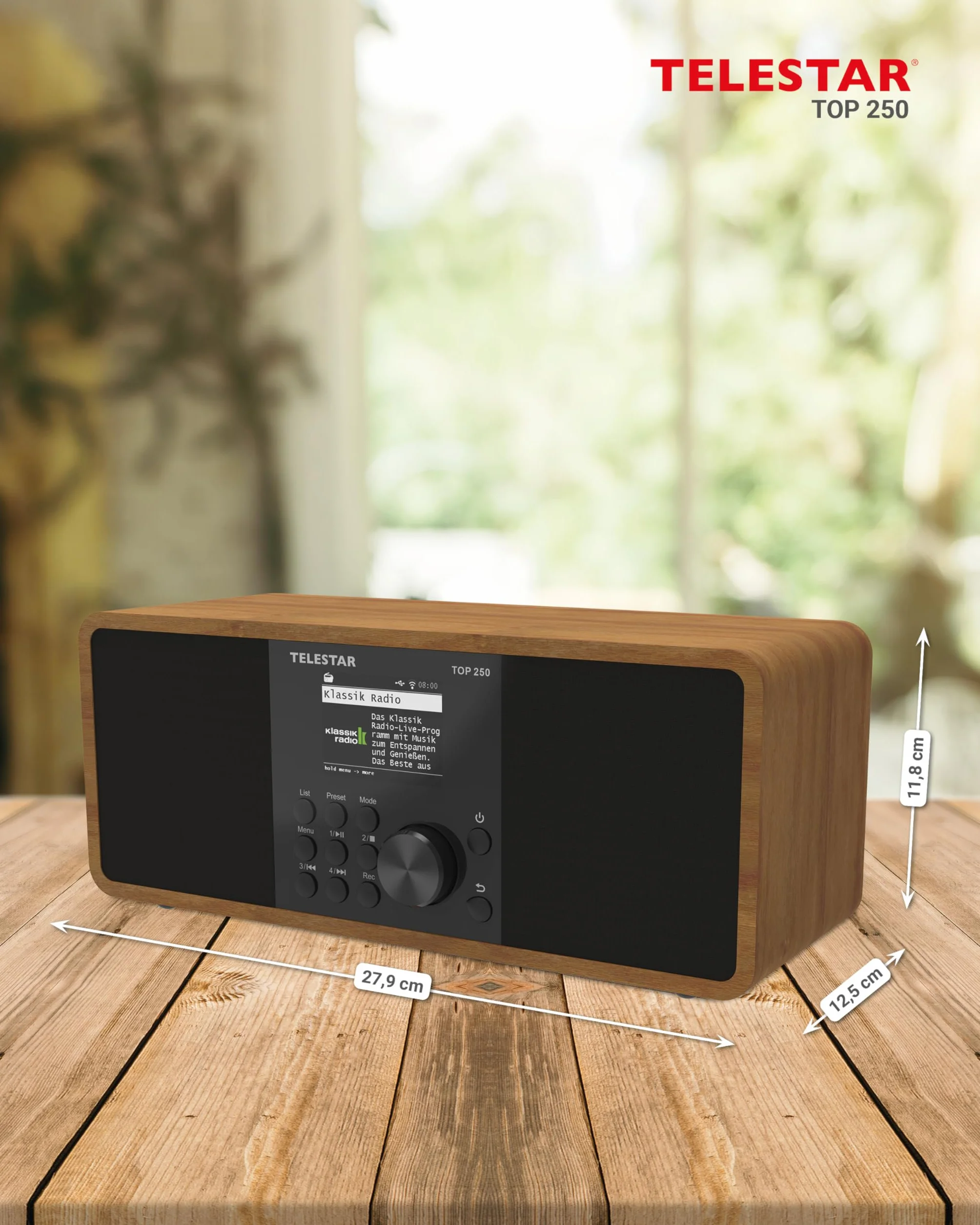 TELESTAR TOP 250 Radio DAB+ Internet Bluetooth Audio-Streaming 2x10W USB registrazione Legno