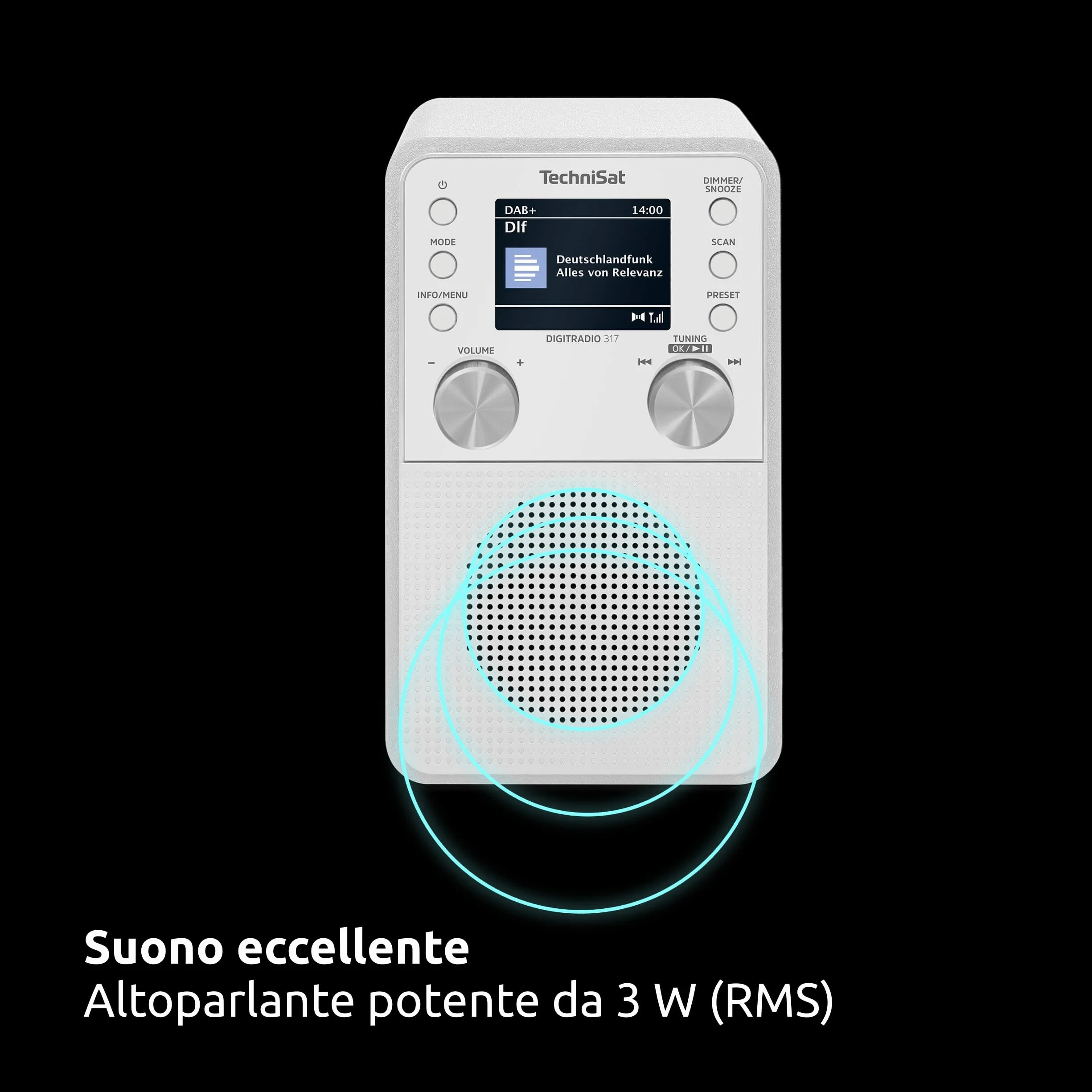 TechniSat DIGITRADIO 317 Radio FM DAB+ Bluetooth Streaming Sveglia Timer Display 2,4 Pollici 3W Bianco