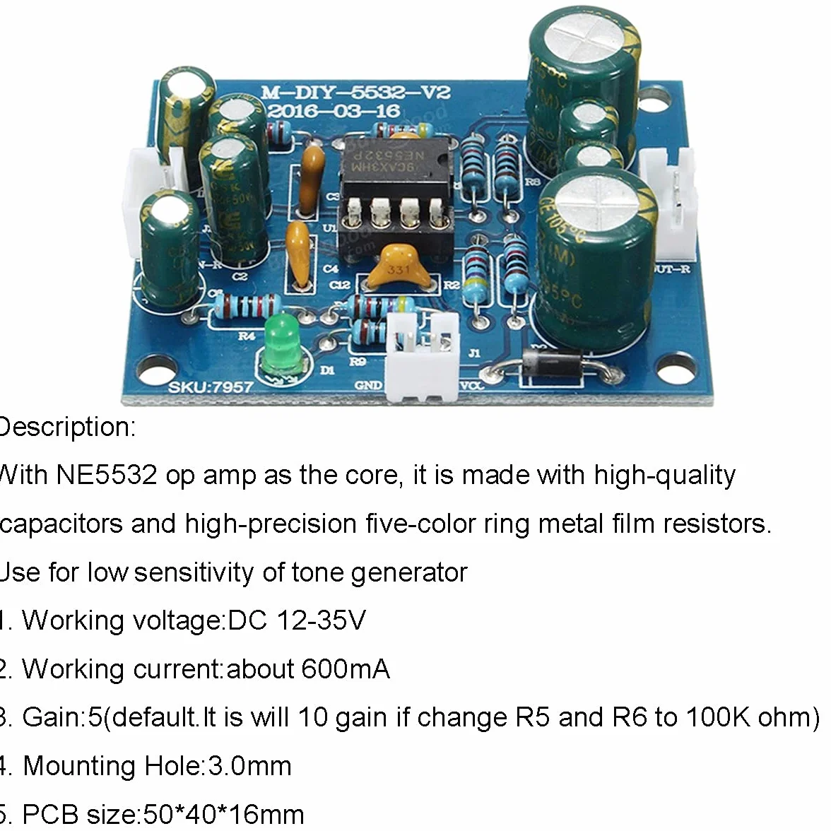 NE5532 Scheda preamplificatore Op DC12V-35V con cavo 28 awg per Bluetooth