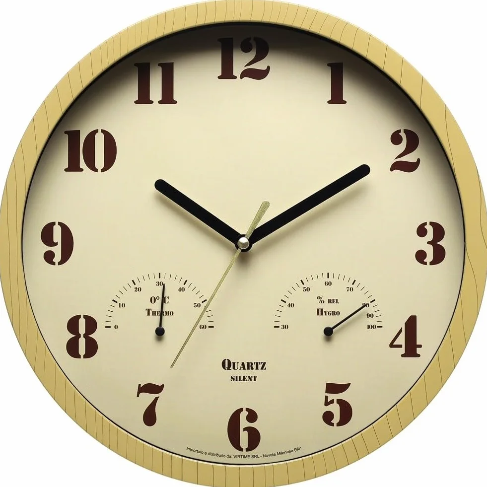 FUBESK Orologio da parete silenzioso senza ticchettio per esterni, con termometro e igrometro, 25,4 cm, analogico, decorazione da giardino, patio, veranda, piscina, funzionamento a batteria