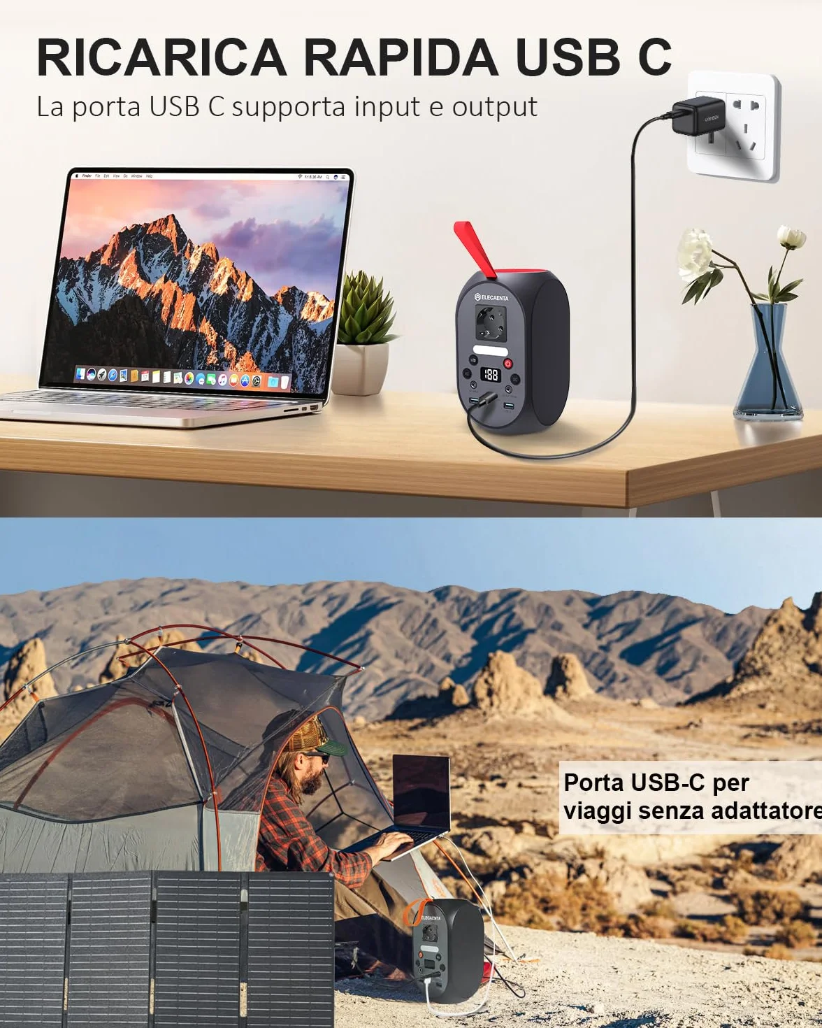 Centrale Elettrica Portatile 99Wh, Generatore Solar Portatile LiFePO4 Batteria CA 120W(Picco 200W) Batteria di Backup con Torcia a LED per Campeggio, Viaggi, Camper, Casa, Emergenza
