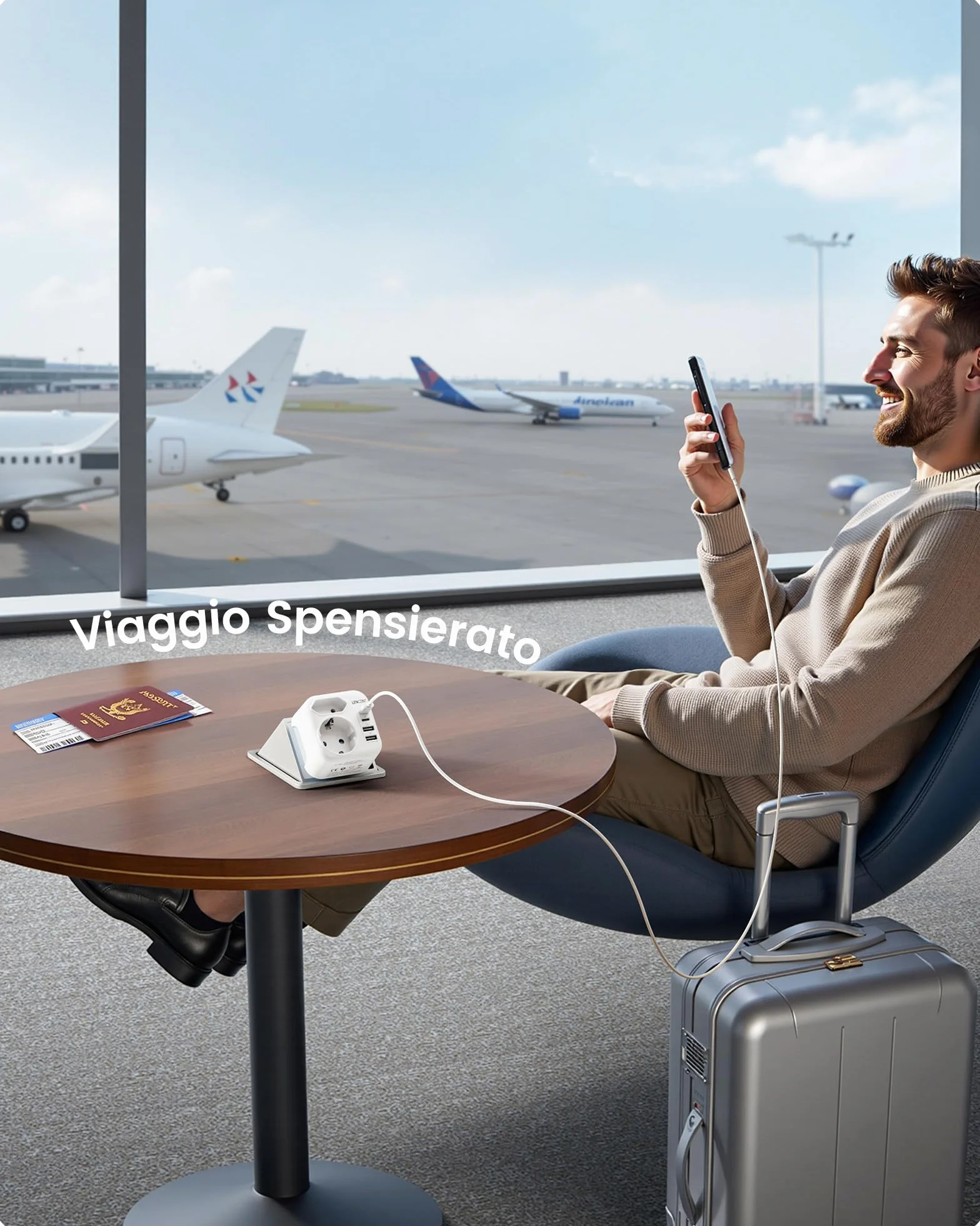 LENCENT Adattatore da Viaggio Tipo A e Tipo B con USB-C Pieghevole, Presa UE a Spina US per Stati Uniti