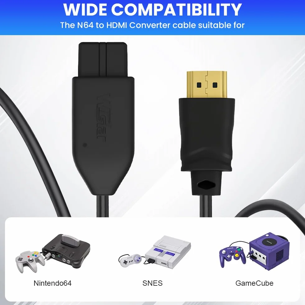 AXFEE Adattatore HDMI N64, Compatibile N64/NGC/SNES, Cavo 150 cm, Convertitore HD per Console, Plug and Play, Czarny