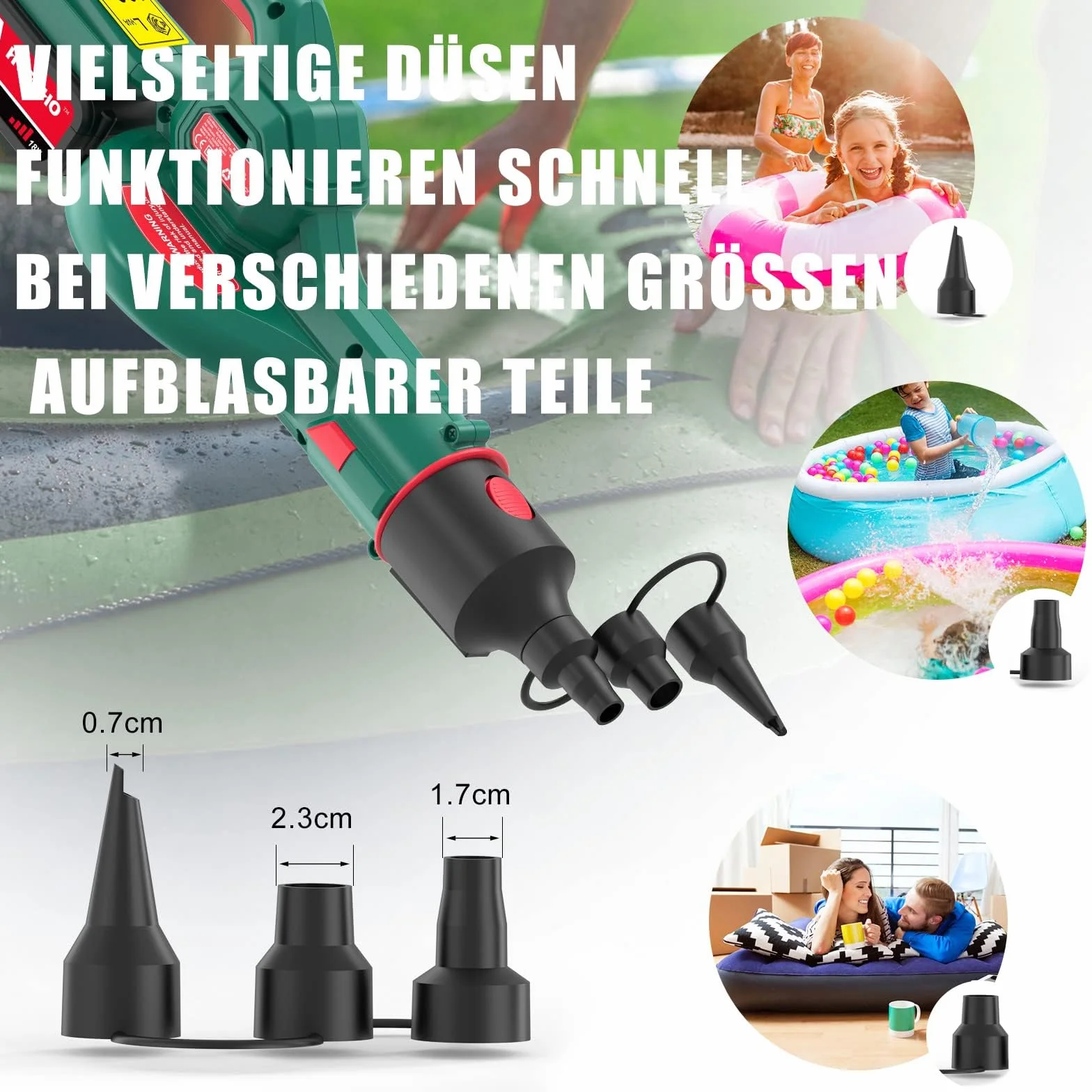 Soffiatore a Batteria, Soffiatore Foglie 223km/h, 18V 4,0Ah Batteria, con Ugello di Gonfiaggio in 3 pcs, Leggero ed Ergonomico, per Pulire le Foglie, Rimuovere la Polvere