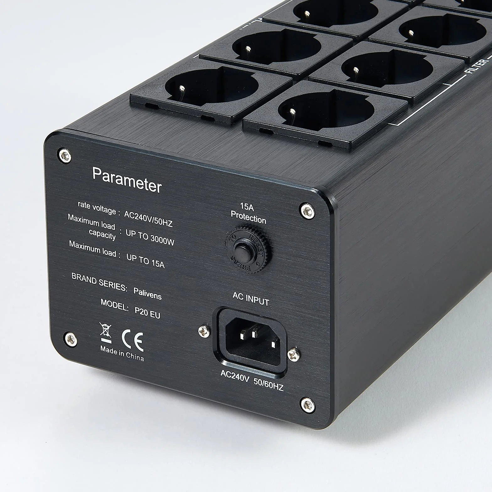 Pailvens HiFi multipla con filtro di rete 8x presa antidisturbo protezione sovratensione carico 15 A nero