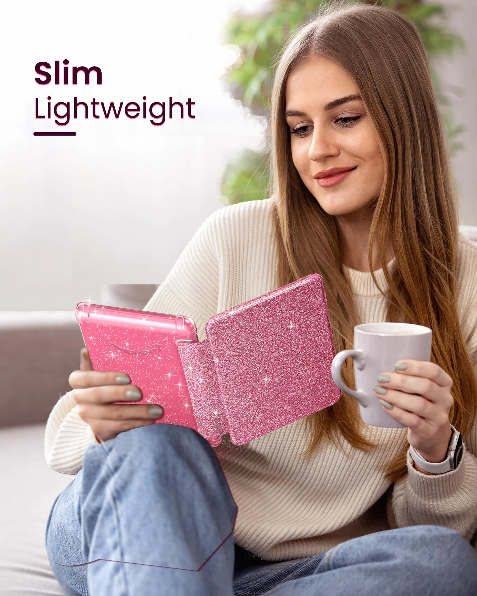 MoKo Custodia per Kindle Paperwhite 12a Gen 2025/2026 & Kindle Colorsoft 2024/2025, Copertura Posteriore TPU Trasparente Morbido Flessibile Scintillante, Glitter Rosa