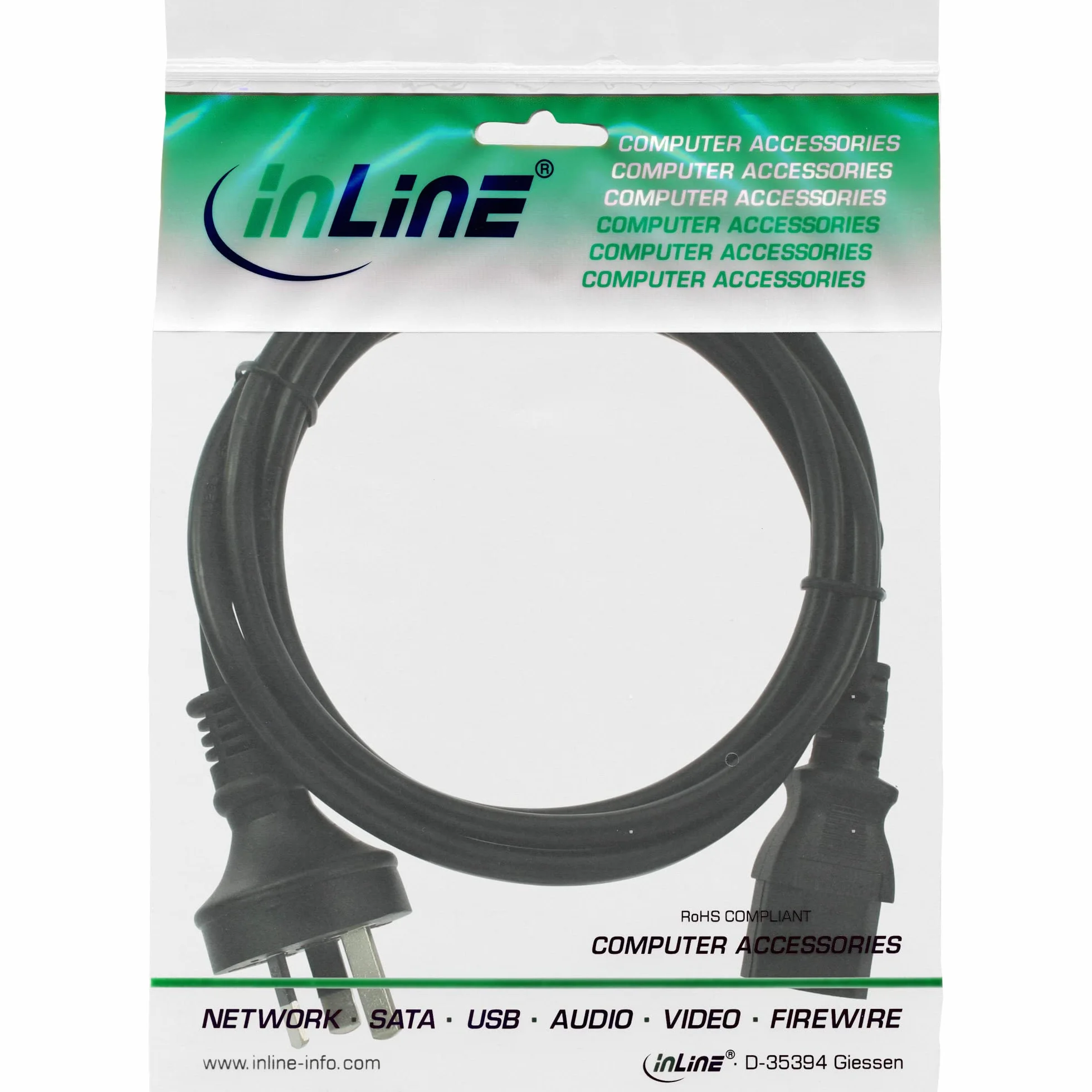 InLine 20110 Cavo Alimentazione Internazionale, Spina AS 3112, IEC-320-C13, 1.8 m, Nero
