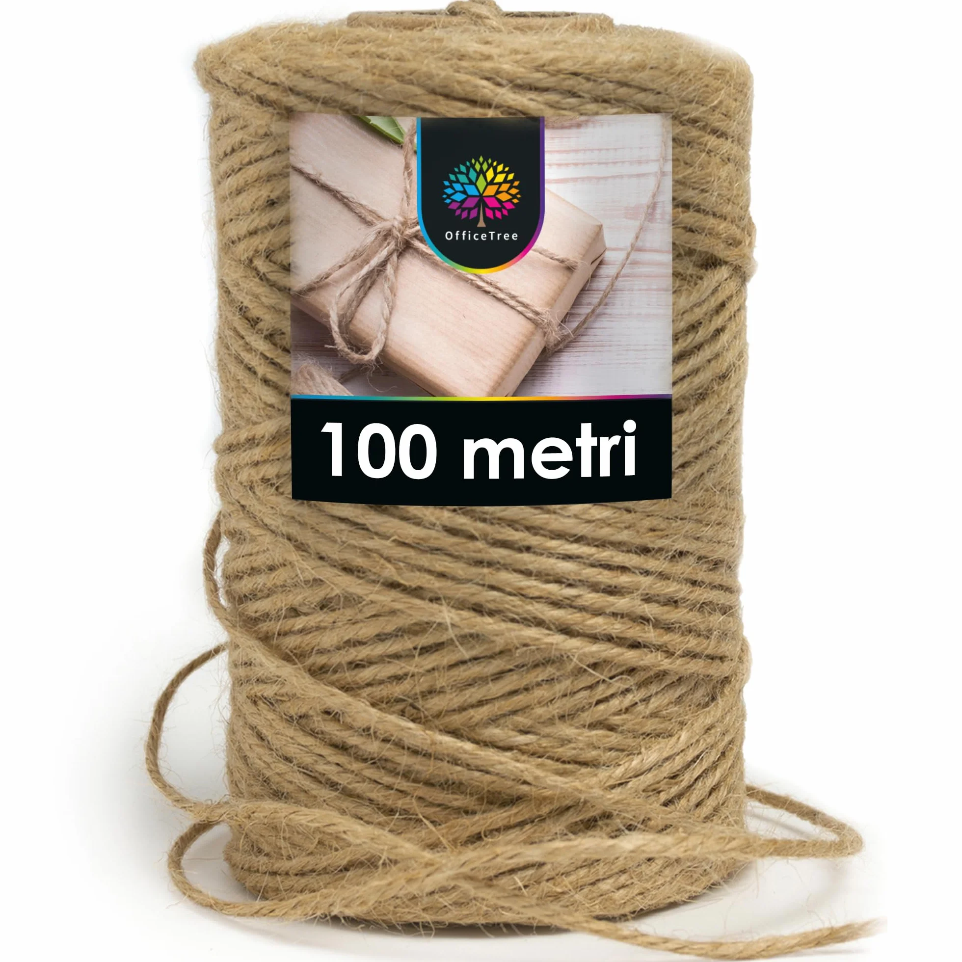 OfficeTree Spago di Juta Naturale 100 m - Cordino da 2 mm in Fibra Naturale per Fai-da-Te, Decorazioni, Giardinaggio e Confezioni Regalo