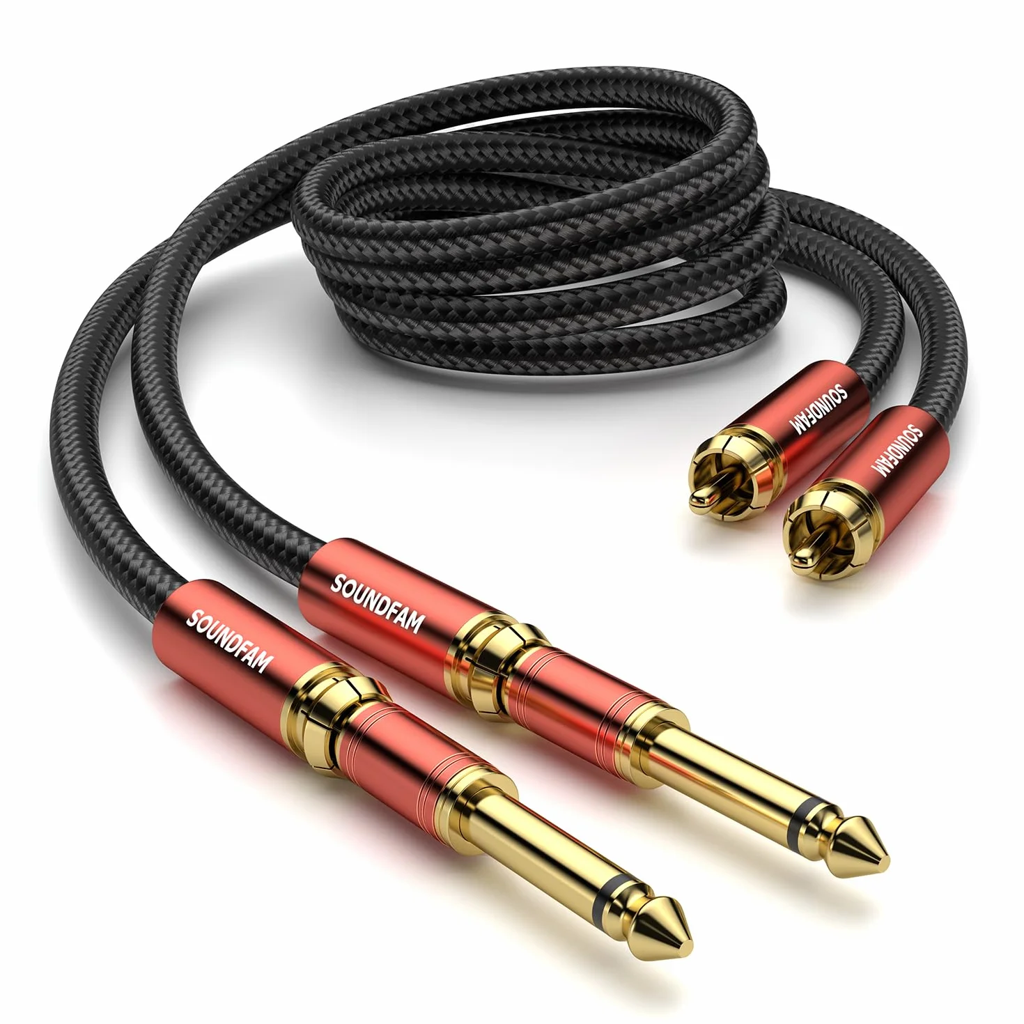 Adattatore Audio RCA a Jack 6,35mm 2 Pezzi - 6,3mm 1/4'' TS Maschio a RCA Femmina (Mono, 24K Dorati, Rosso)