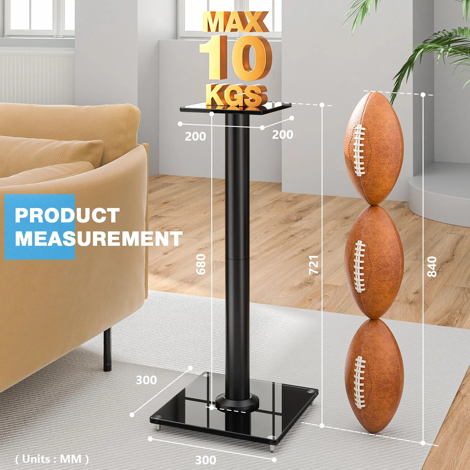 Rfiver 68cm Supporto universale per diffusori da pavimento, supporto per diffusori satellite e rack con gestione dei cavi, Nero