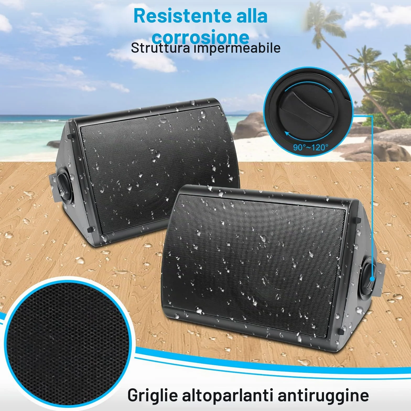 Herdio Altoparlanti da esterno impermeabile 400W Bluetooth 6.5'' diffusori con montaggio a parete, Nero