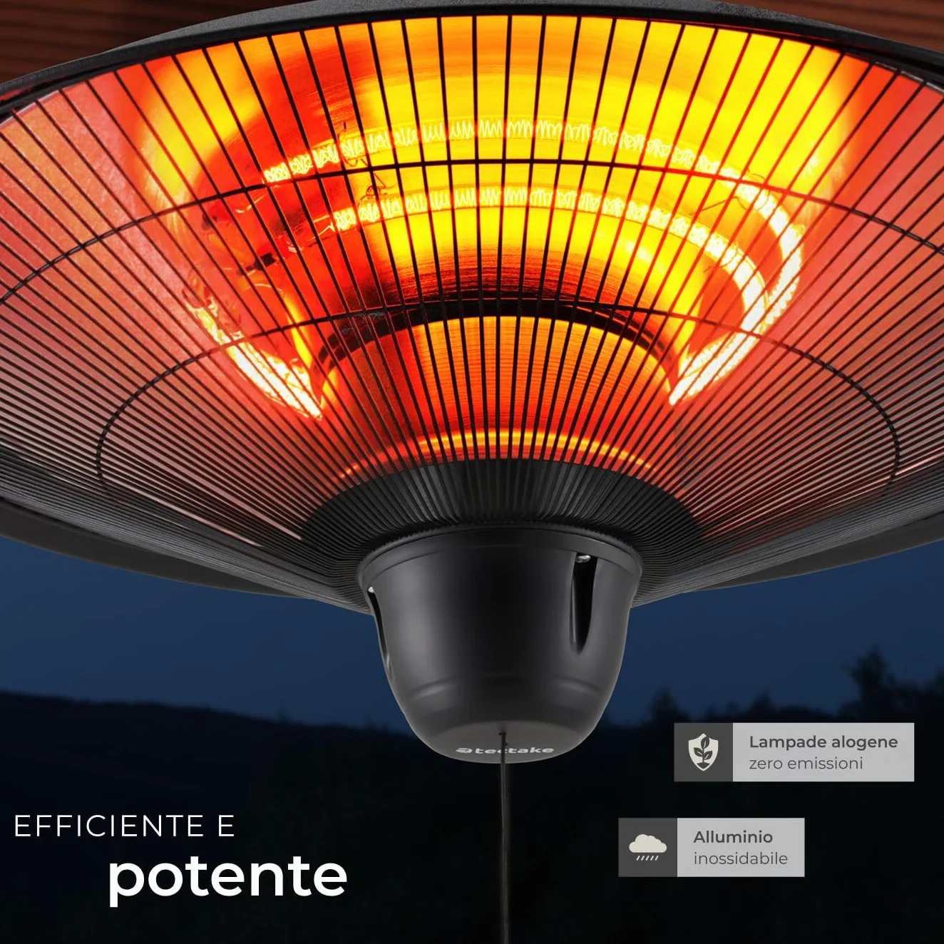 Tectake Riscaldatore a Infrarossi 2500W da Appendere, Struttura in Alluminio Inossidabile, Nero